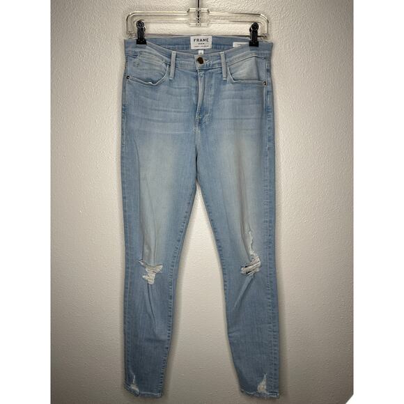 Frame Light Blue Wash Distressed Le High Skinny in Rush Jeans 28 - Picture 2 of 16